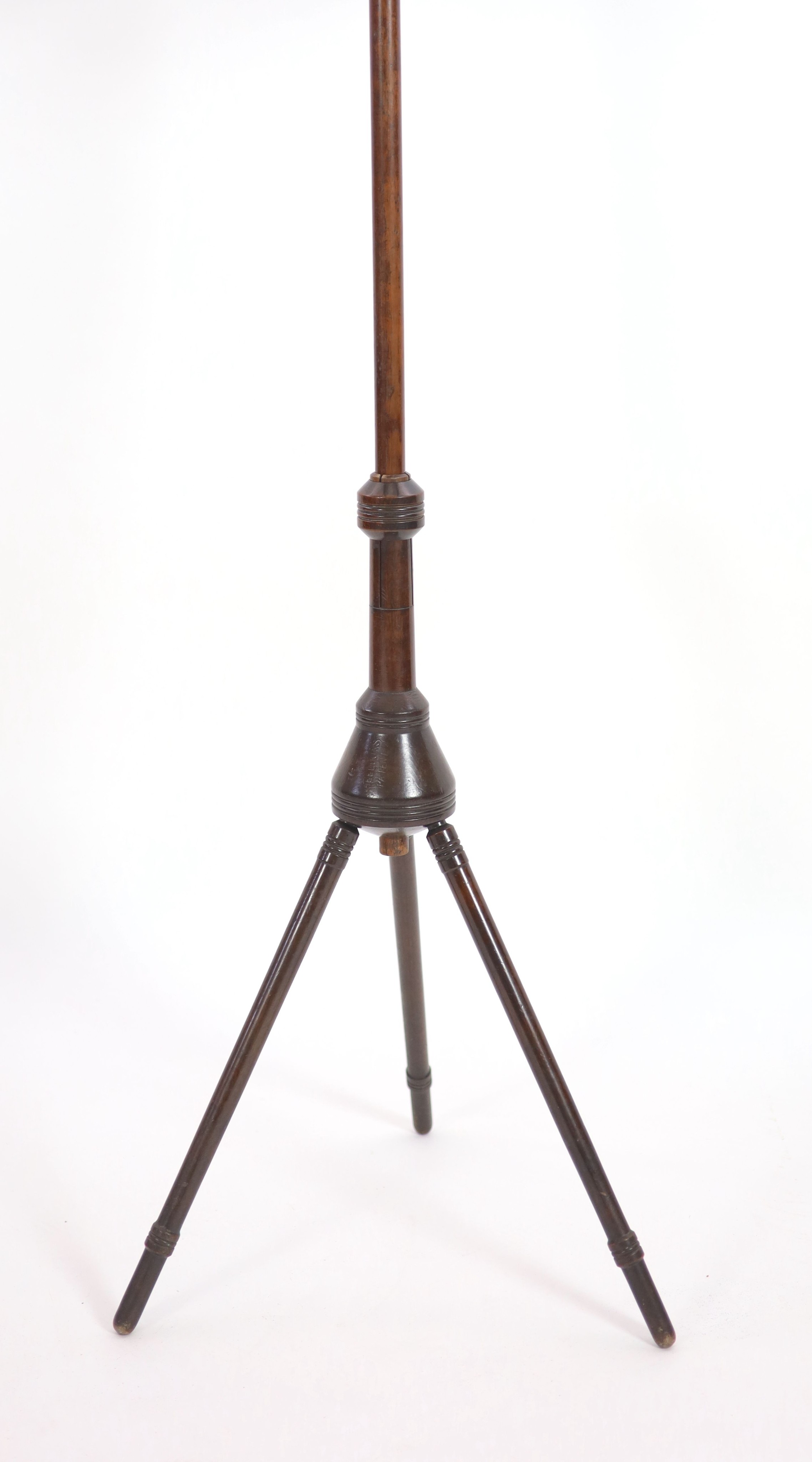A Wheeldon's Patent turned mahogany duet stand of aesthetic design, W.41cm H.146cm